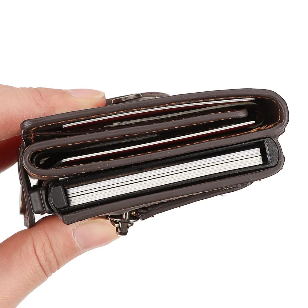 Anti-scan Magnet Credit Card Holder Wallet Genuine Leather Automatic Pop Out Aluminum Smart Wallets Luxury AirTag Purse Set