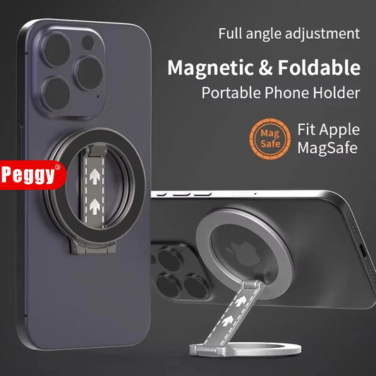 Foldable Double-Sided Magnetic Phone Ring Holder for MagSafe Kickstand Magnet Grip for iPhone 16 15 14 Huawei Phone Stand Holder